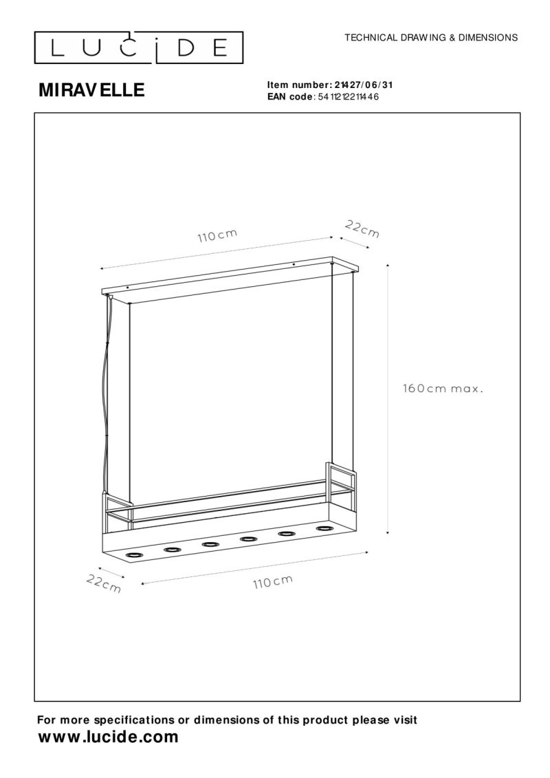 Lucide MIRAVELLE - Závesné svietidlo - 6xGU10 - Biele